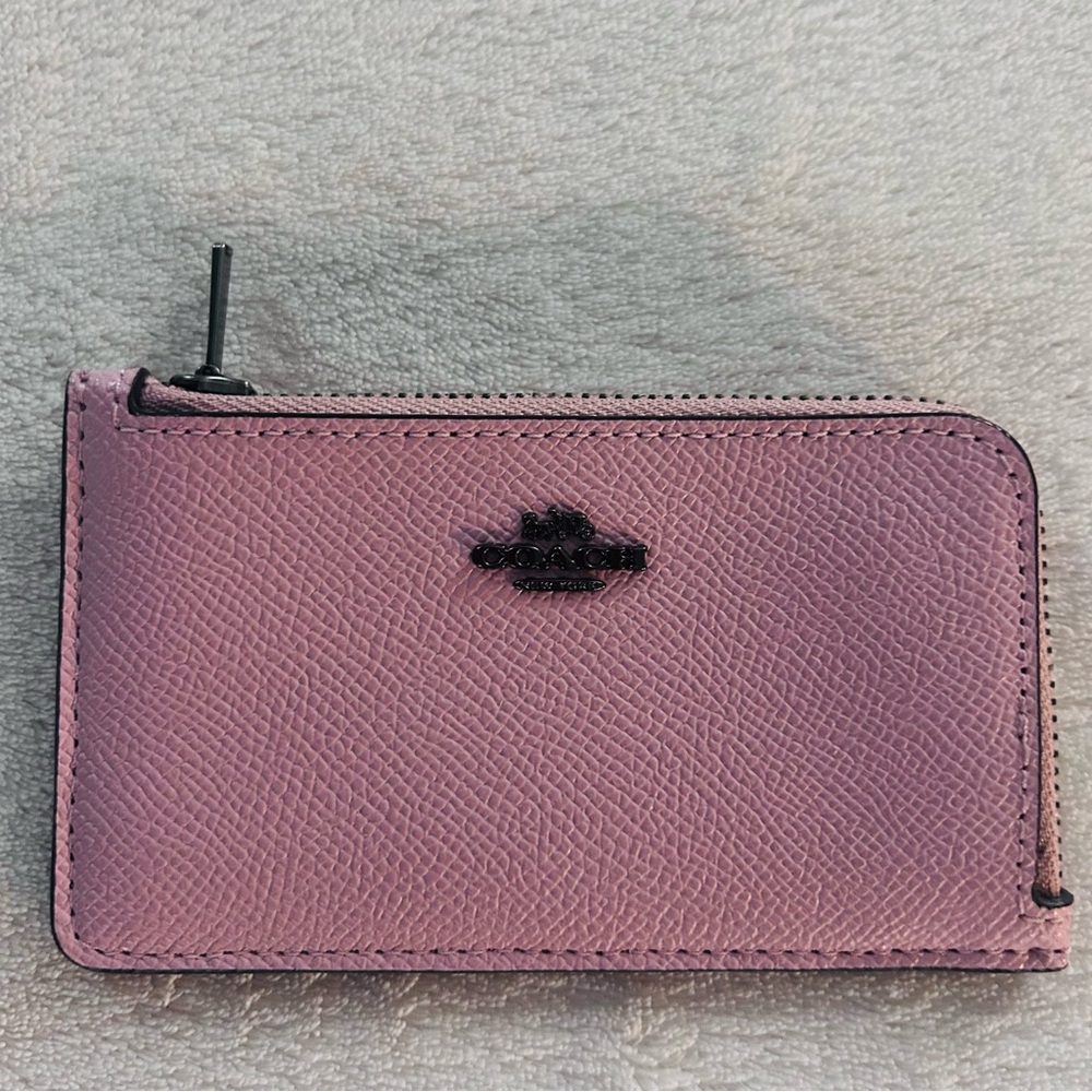 Coach L-Zip Card Case Light Pink Pebble Leather Wallet Authentic Small Purse